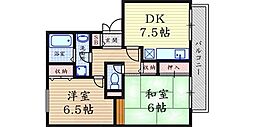 グリーンハウス新伊丹 2DKの間取図画像