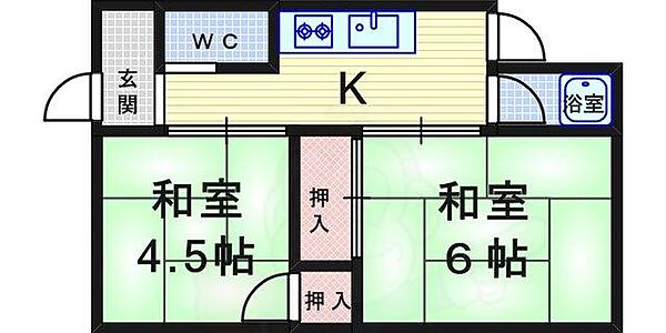 森川文化 ｜兵庫県伊丹市安堂寺町４丁目(賃貸アパート2K・2階・32.40㎡)の写真 その2