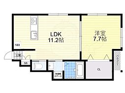 阪急神戸本線 園田駅 徒歩7分の賃貸アパート 1階1LDKの間取り
