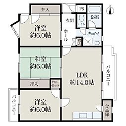 平城朱雀第1住宅20棟 3LDKの間取図画像