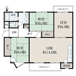 平城朱雀第1住宅17棟 3LDKの間取図画像