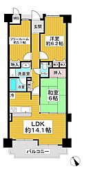 イトーピア生駒ファインコート東棟 2LDKの間取図画像