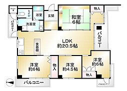 東生駒第2ガーデンハイツF 4LDKの間取図画像