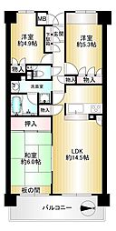 東急ドエル・アルス三日市 3LDKの間取図画像