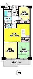 カネボウ芦屋アーバンプラザ 3LDKの間取図画像