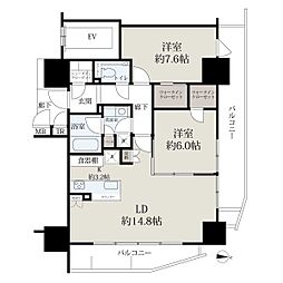 ローレルコート御器所駅前ザ・レジデンス 2LDKの間取図画像