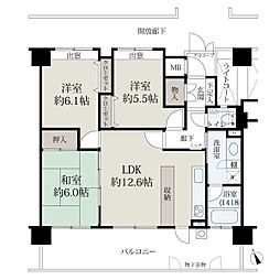 シャリオ三永壱番館 3LDKの間取図画像