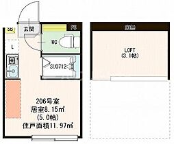 東武亀戸線 曳舟駅 徒歩9分の賃貸アパート 2階ワンルームの間取り