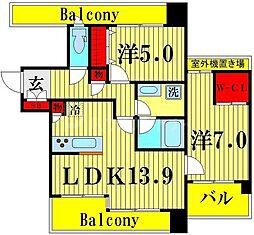 東京メトロ半蔵門線 押上駅 徒歩9分の賃貸マンション 2階2LDKの間取り