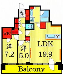 プラウドタワー亀戸クロスブライトタワー 2LDKの間取図画像