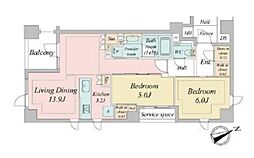 都営新宿線 曙橋駅 徒歩7分の賃貸マンション 4階2LDKの間取り