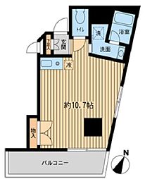 都営大江戸線 牛込神楽坂駅 徒歩2分の賃貸マンション 4階ワンルームの間取り
