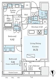 東京メトロ有楽町線 市ケ谷駅 徒歩10分の賃貸マンション 6階2LDKの間取り