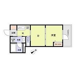 東京メトロ南北線 後楽園駅 徒歩9分の賃貸マンション 2階1DKの間取り