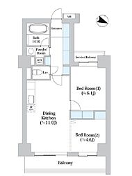 東京メトロ有楽町線 護国寺駅 徒歩4分の賃貸マンション 2階2LDKの間取り