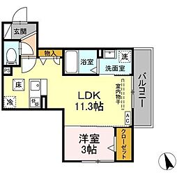 アリュール 1階1LDKの間取り