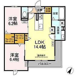 コスモ 3階2LDKの間取り