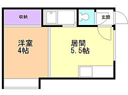 オークハウス 1DKの間取図画像