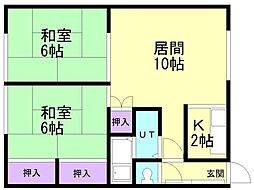 コーポしずかB 2LDKの間取図画像