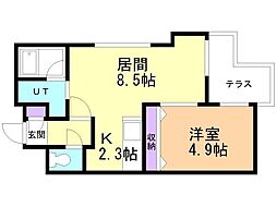 グランジ厚別 1LDKの間取図画像