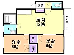 サウスガーデン 2LDKの間取図画像