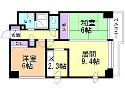 アスティオン上野幌 2LDKの間取図画像