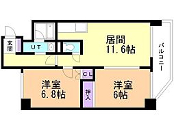 アクティブプラザ厚別中央B 2LDKの間取図画像