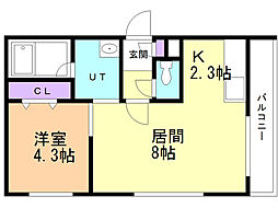 コムズ大谷地 1LDKの間取図画像
