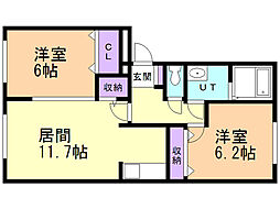 イリスハイト 2LDKの間取図画像