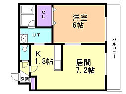 ブランノワール厚別中央 1DKの間取図画像