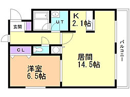 アビタシオン厚別中央 1LDKの間取図画像