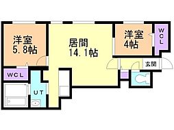 Alegria厚別中央 2LDKの間取図画像