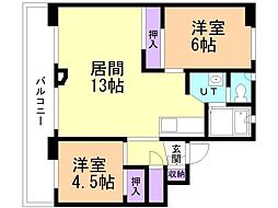 ビレッジハウス上野幌1号棟 2LDKの間取図画像
