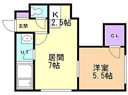 シルキー厚別東1 1LDKの間取図画像