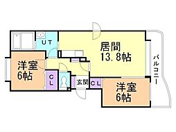 ラルゴプラジャ壱番館 2LDKの間取図画像