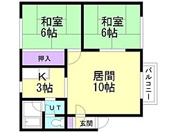クリスタルピアC 2LDKの間取図画像