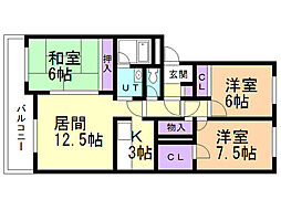 A.M厚別1 3LDKの間取図画像