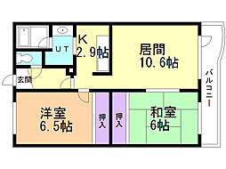 グランコート上野幌 2LDKの間取図画像