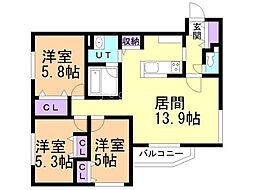 札幌市白石区本通15丁目南マンション 3LDKの間取図画像