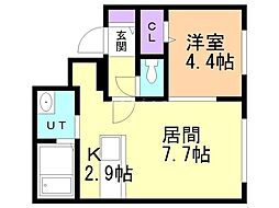 JR千歳線 新札幌駅 徒歩11分の賃貸マンション 4階1LDKの間取り