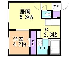 JR千歳線 新札幌駅 徒歩11分の賃貸マンション 4階1LDKの間取り