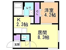 JR千歳線 新札幌駅 徒歩11分の賃貸マンション 2階1LDKの間取り
