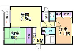 フロンティアY.M 2LDKの間取図画像