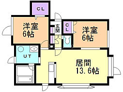 グリーンベール1 2LDKの間取図画像