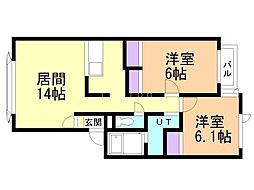 サニータウンサウス館 2LDKの間取図画像