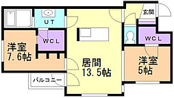 カレラ新さっぽろ 2LDKの間取図画像