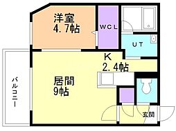 レスツオン厚別2 1LDKの間取図画像