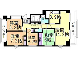 森林公園パークハウス西参番街C棟 4LDKの間取図画像