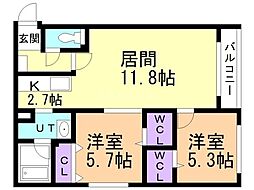LightBell共栄町 2LDKの間取図画像