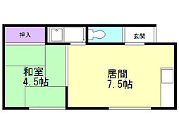 プレベール2 1DKの間取図画像